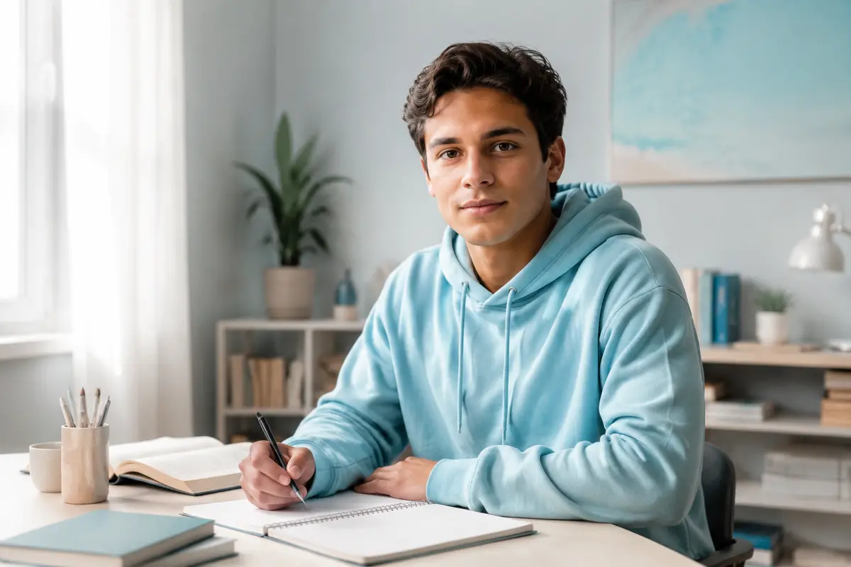 Étudiant préparant sereinement un examen