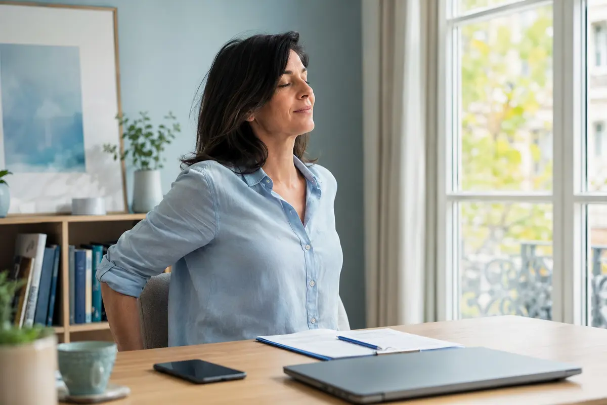 Femme faisant une pause pour rel&acirc;cher la tension apr&egrave;s une p&eacute;riode de stress